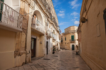 A street in the historical world heritage city of Matera, Puglia, Italy, la città dei sassi
