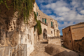 A street in the historical world heritage city of Matera, Puglia, Italy, la città dei sassi