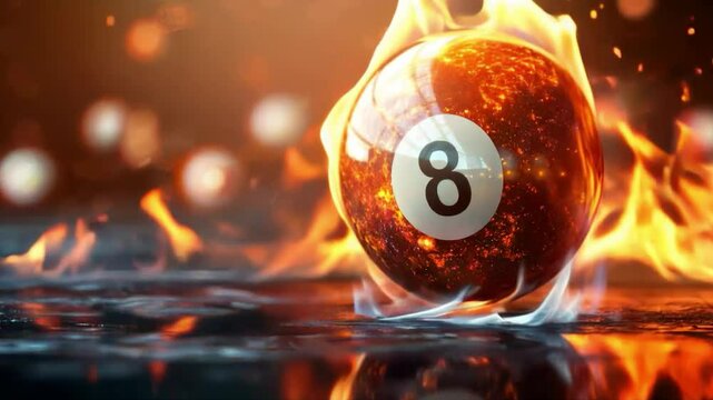 Video of a burning billiard ball, perfect for gaming apps, casinos, sports broadcasts and energy drink adverts.

