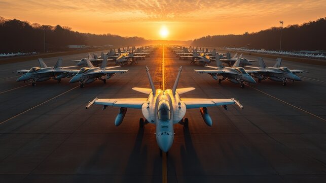 Photographs of white fighter jets parked on the tarmac at the airbase