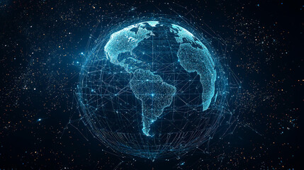 An abstract visualization representing global business networking and data exchange. Generative AI
