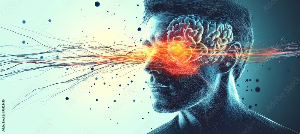 Poster artistic neural network and brain connection. digital transformation and technology concept
