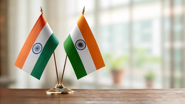 patriotic display of indian flags on a desk