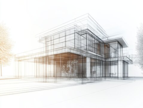 Home architecture exterior renovation services with realistic wireframe design illustrations