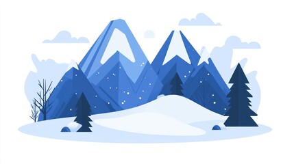 Snowy mountain range winter landscape illustration