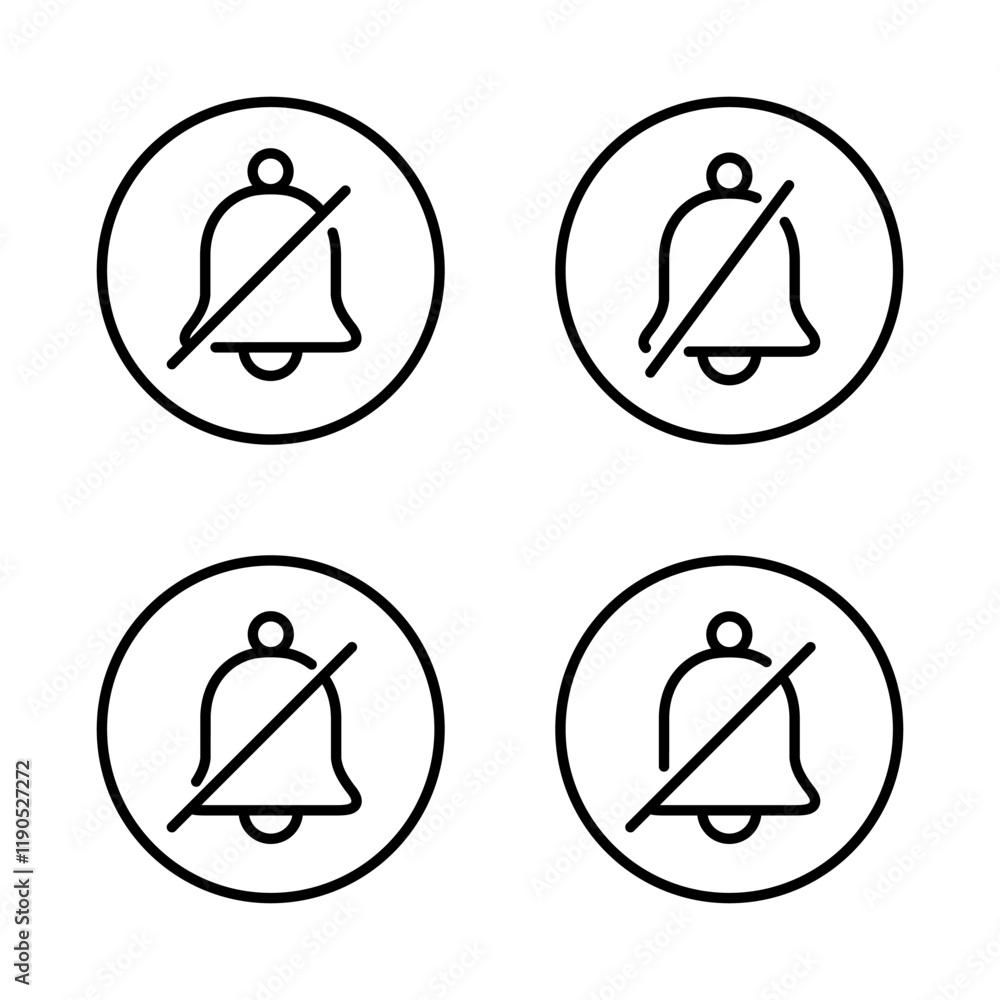 Poster silent bell outline icon set on circle line. mute notification message line sign symbol