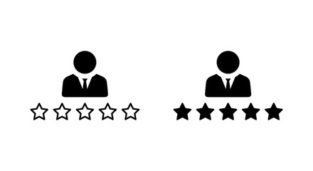 Employee person rating icon. Businessman avatar with five stars. Star reputation profile sign symbol