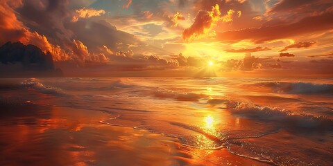 Obraz premium Beautiful sunset over the ocean perfect for travel brochures or inspirational quotes 