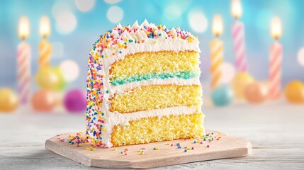 Deliciously decorated layer cake birthday celebration food photography festive environment close-up view sweet treat concept