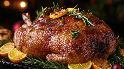 Roasted turkey dinner preparation holiday feast food photography cozy kitchen close-up culinary delight