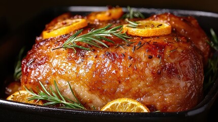 Succulent roast chicken with citrus and herbs kitchen food photography cozy home close-up culinary delight
