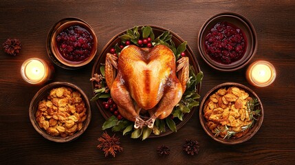 Thanksgiving feast celebration home dining room food photography cozy atmosphere top view culinary tradition