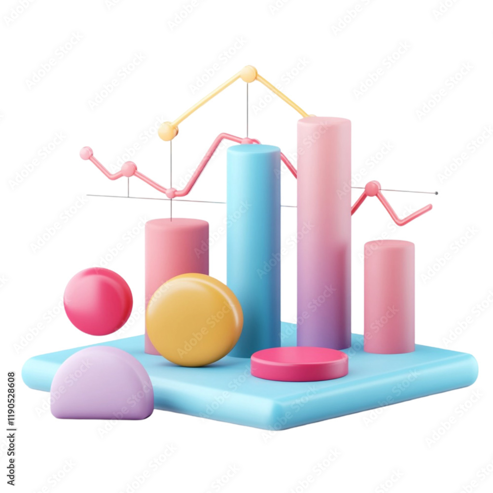 Poster colorful 3d render of business charts and graphs: data visualization