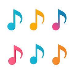 Colorful music notes isolated on transparency background