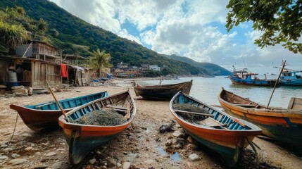 Coastal Fishing Village Scene