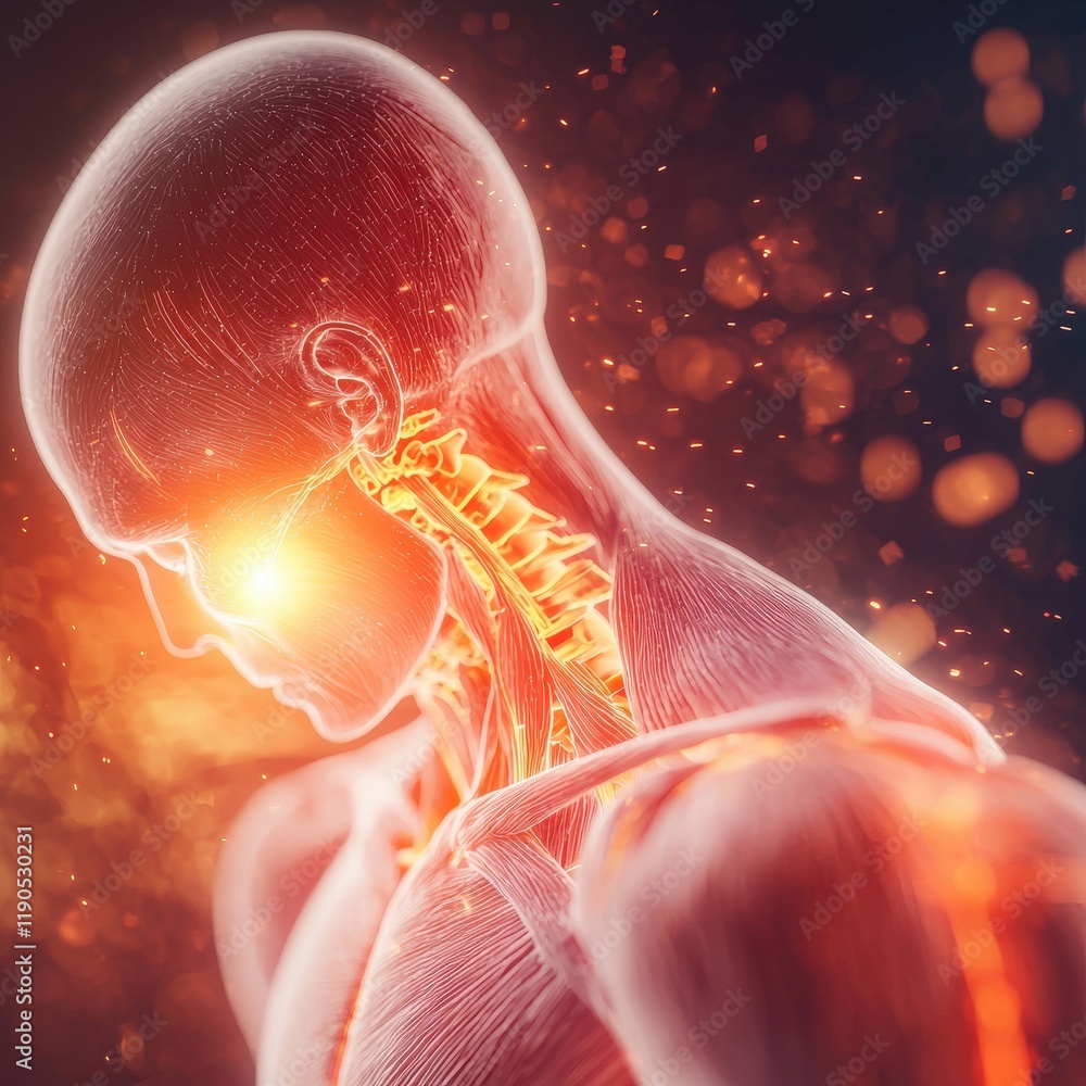 Poster trigger point maps highlighting tension zones in shoulder muscles.