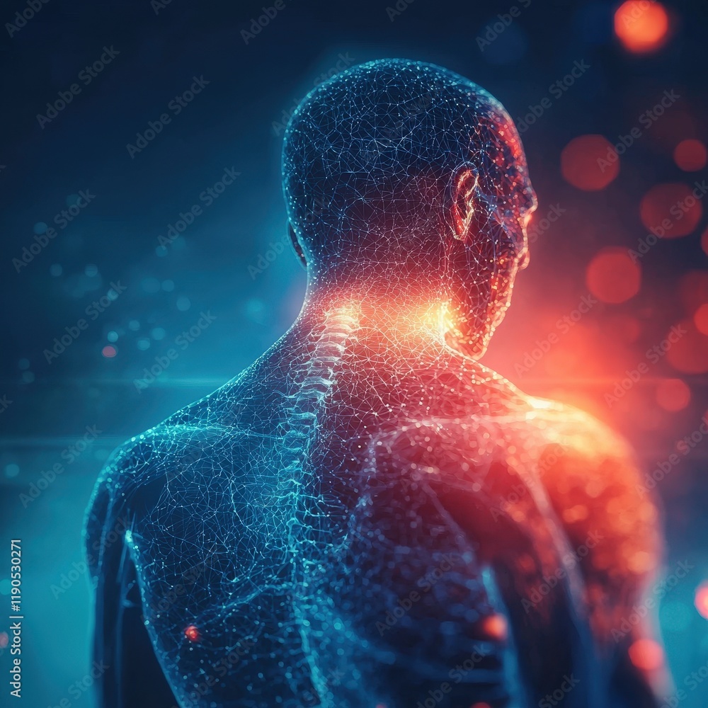 Poster trigger point maps highlighting tension zones in shoulder muscles.