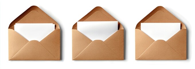 Kraft Envelopes with Blank Cards, White Background, Mailing