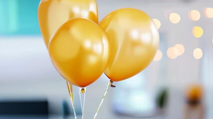 gold balloons in modern office, birthday, christmas celebration, ai generated