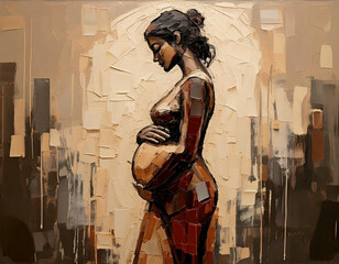 Pregnant woman painting, oil paint wall art drawing