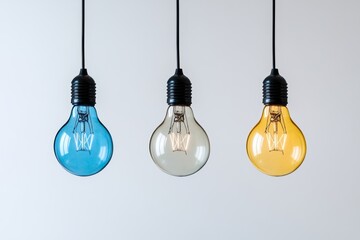 Minimalist conceptual photography of light bulbs symbolizing chaos, clarity, and enlightenment