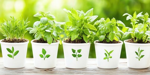 Fototapeta premium Growing fresh herbs indoor gardening techniques home lush environment close-up sustainability