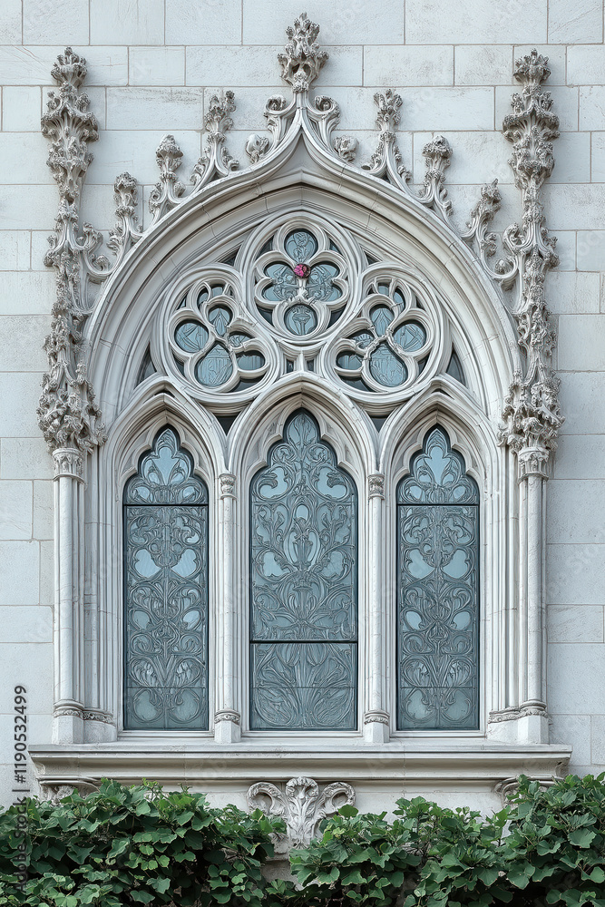 Poster a closeup image of a gothic window. intricate details. created with generative ai technology