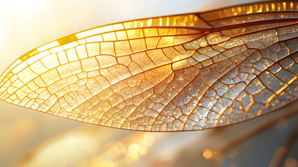
Close-up of a shimmering dragonfly wing reflecting sunlight , abstract light background