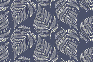 Abstract floral leaf seamless pattern with dotted flat style. black creative leaves background.