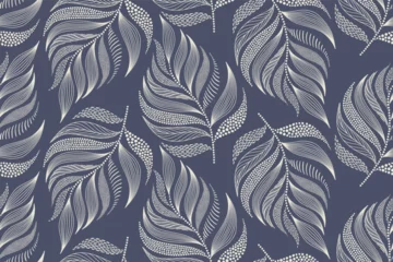 Gardinen Pflanzen Muster  Abstract floral leaf seamless pattern with dotted flat style. black creative leaves background.  © andin