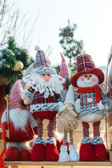 New Year's toys at the fair in the city. soft Christmas toys under the Christmas tree