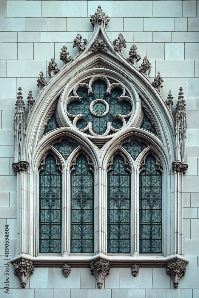 Poster a closeup image of a gothic window. intricate details. created with generative ai technology