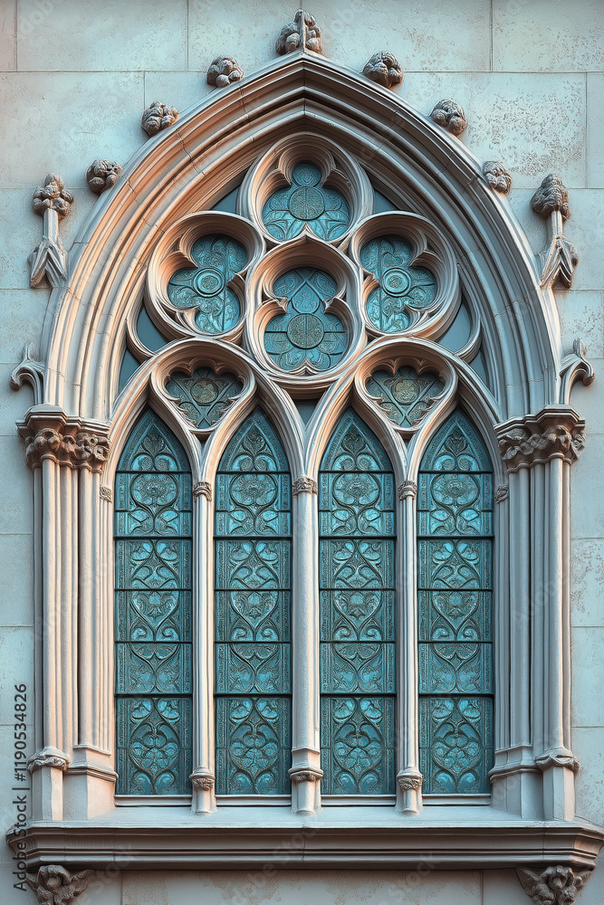 Poster a closeup image of a gothic window. intricate details. created with generative ai technology