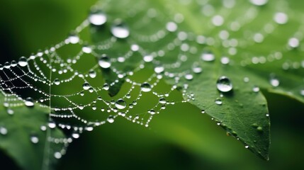 Ethereal Spiderweb Glistening with Dew - Macro Shot of Intricate Web Detail with Soft Focus Background
