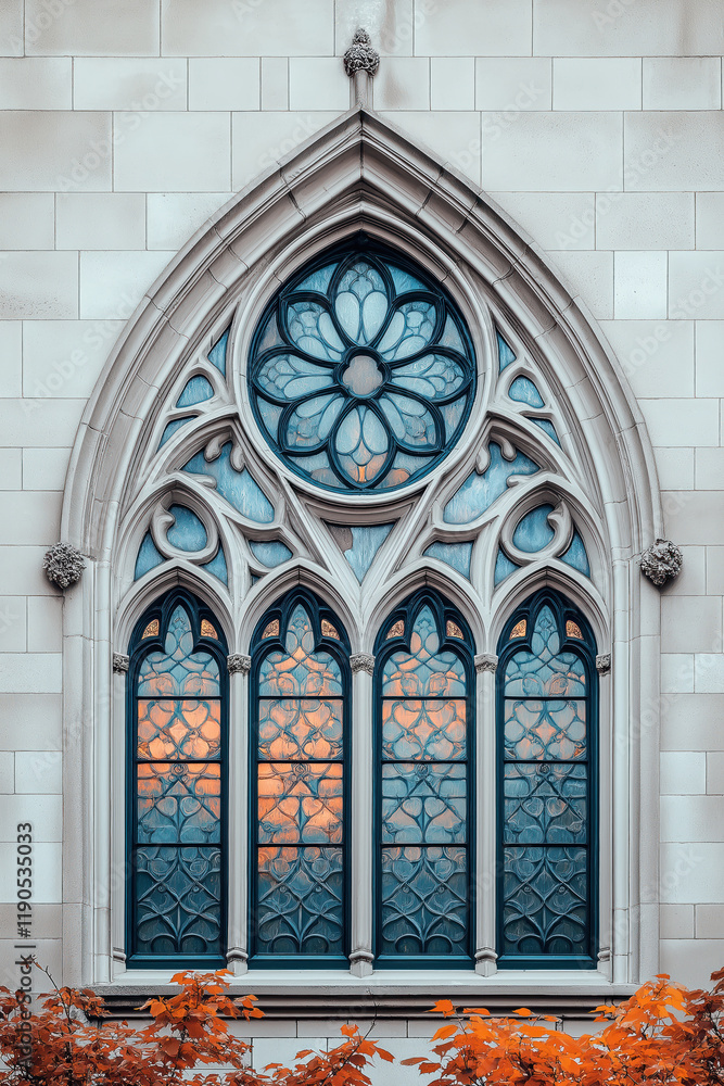 Poster a closeup image of a gothic window. intricate details. created with generative ai technology