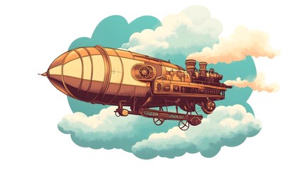 A Steampunk Airship Soars Through Cloudy Skies