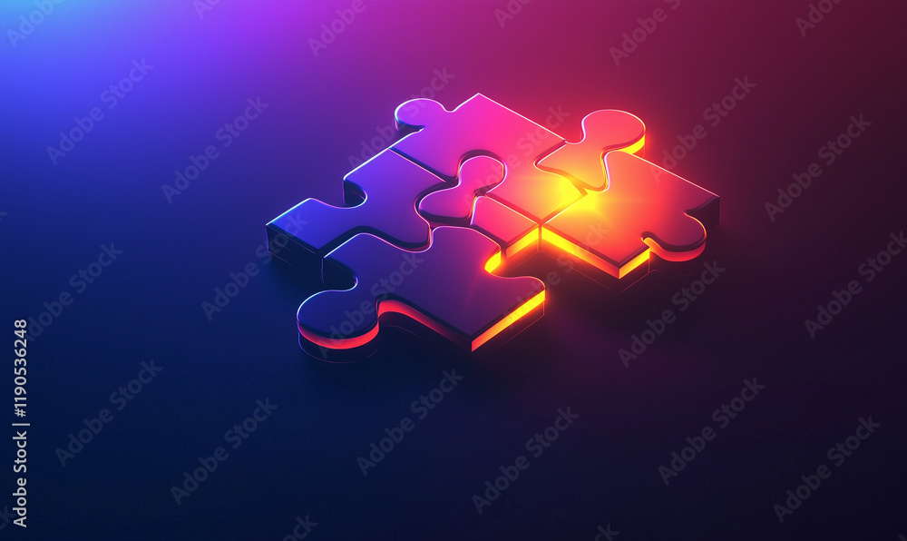 Poster a glowing puzzle piece on a dark background, symbolizing problem-solving and connections in a vibran