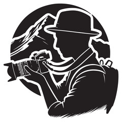 Photographer Silhouette Vector Illustration, Solid White Background.