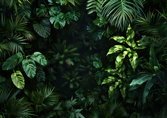 Lush Tropical Foliage with Sunlight Filtering Through in a Mystical Rainforest