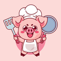 Cute Chef Pig Mascot  Adorable  Cute Chef Pig Character for Culinary Themes