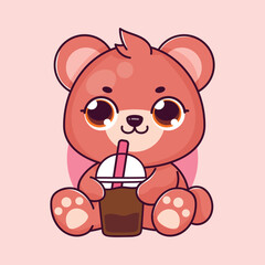 Cute Bear Mascot Holding Chocolate Drink