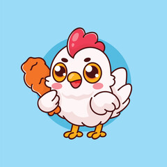 Cute Chicken Mascot Holding Fried Chicken