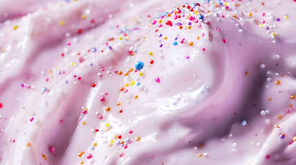 Close-up of a smooth, creamy ice cream scoop with colorful sprinkles
