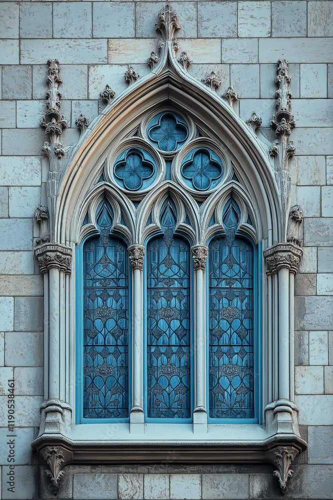 Poster a closeup image of a gothic window. intricate details. created with generative ai technology