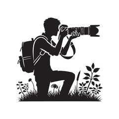Photographer Silhouette Vector Illustration, Solid White Background.