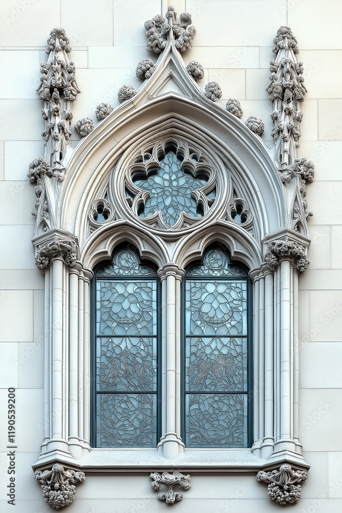 Poster a closeup image of a gothic window. intricate details. created with generative ai technology