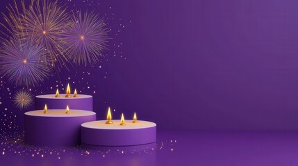 Banner design for diwali festival and podium,Diwali light decoration candle with fireworks,Stage,Product display Showcase design sparkle background,Deepavali,Dipavali,3D podium illustration.
