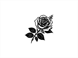 Black and White line art rose design vector,