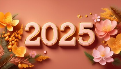 くっきり見やすい2025と温かな春っぽいアクセント、シンプルながらもスタイリッシュな背景画像 Generated by AI