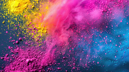 Fototapeta premium horizontal banner, Holi - a celebration of spring and bright colors in India, festive bright abstract background, colorful paint powder, copy space, free space for text